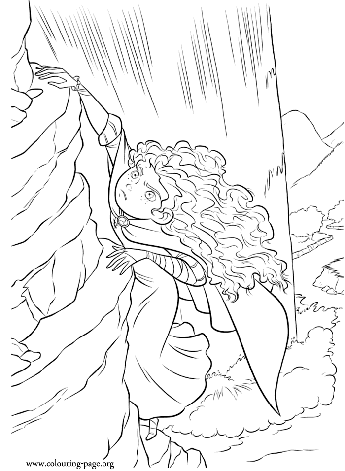 Merida climbing a cliff - Brave movie coloring page