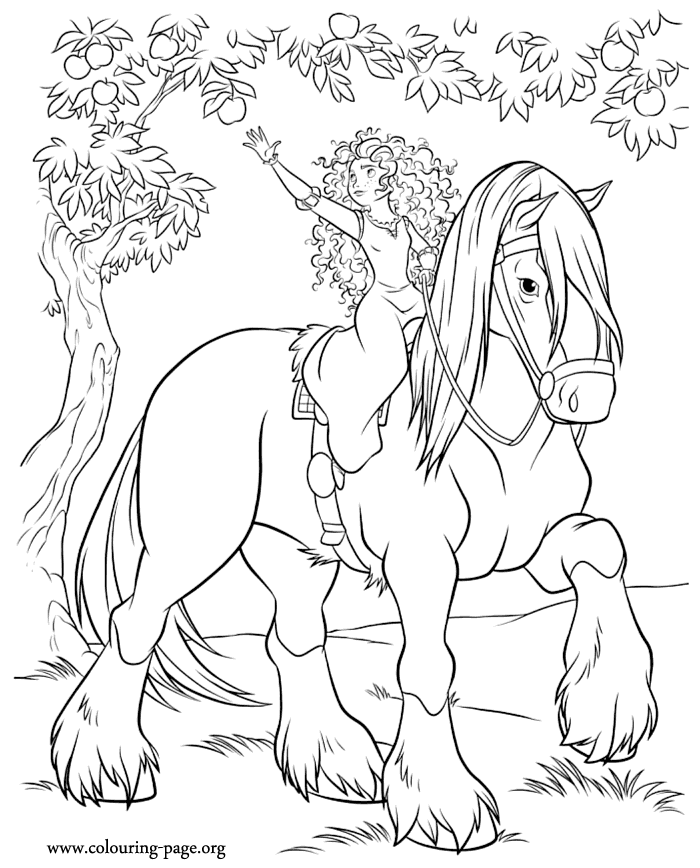 Brave movie - Merida and her horse Angus coloring page