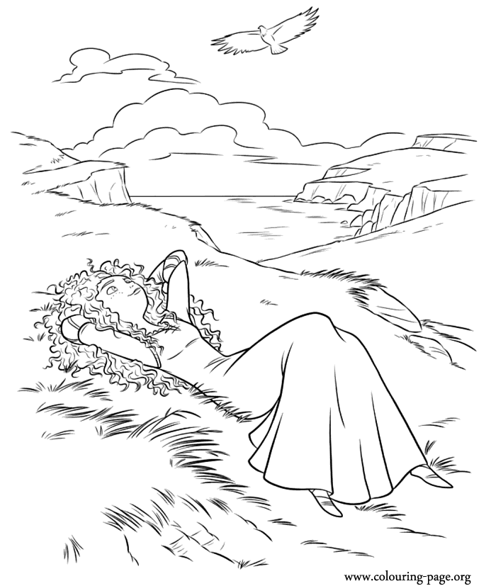 Merida resting in a field coloring book