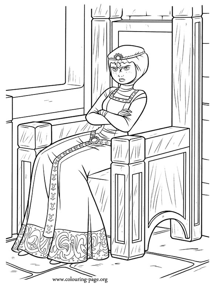 Merida sitting on the throne coloring sheet