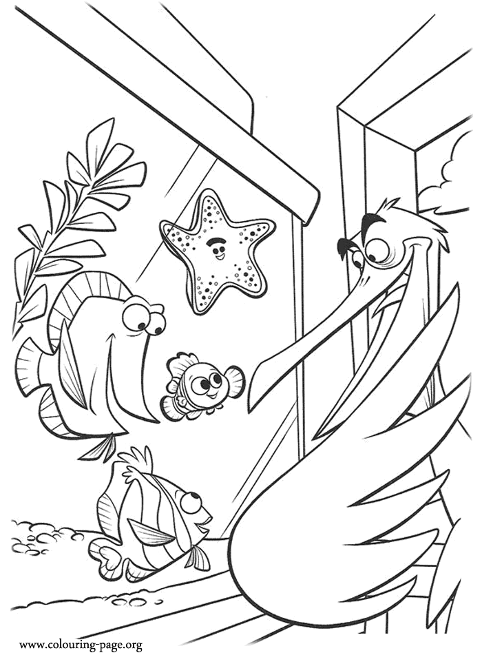 Finding Nemo   Nemo, Peach, Bubbles and Deb talking to Nigel coloring page