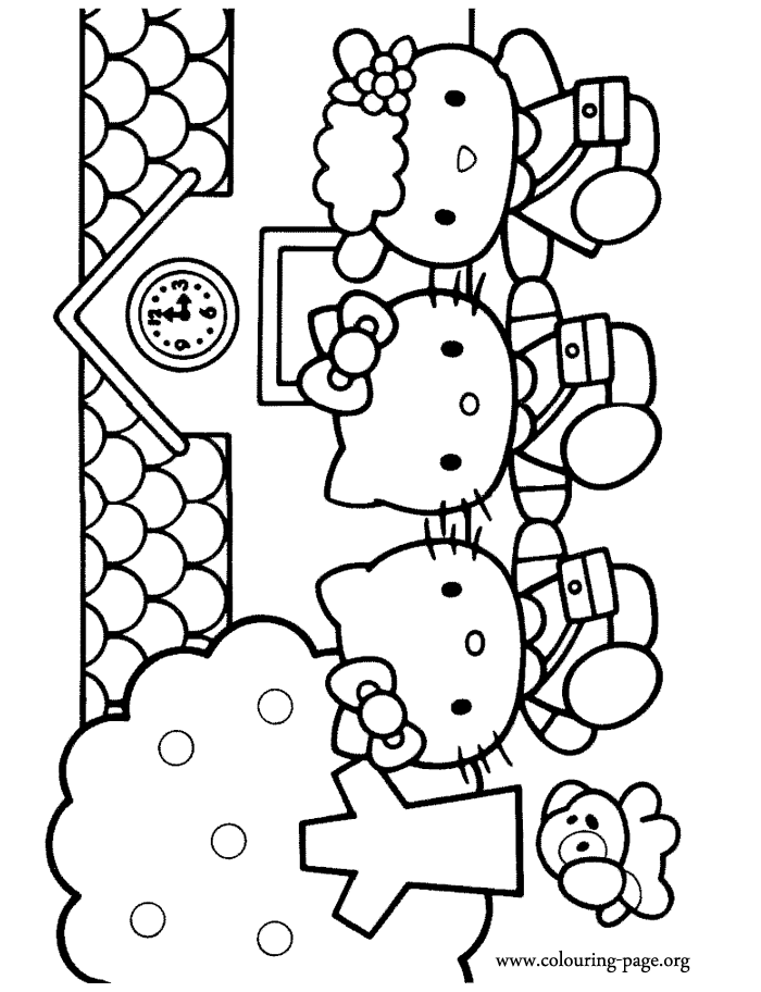 Hello Kitty And Mimmy Coloring Pages Hello Kitty - Hello Kitty, Mimmy and Fifi going to school coloring page