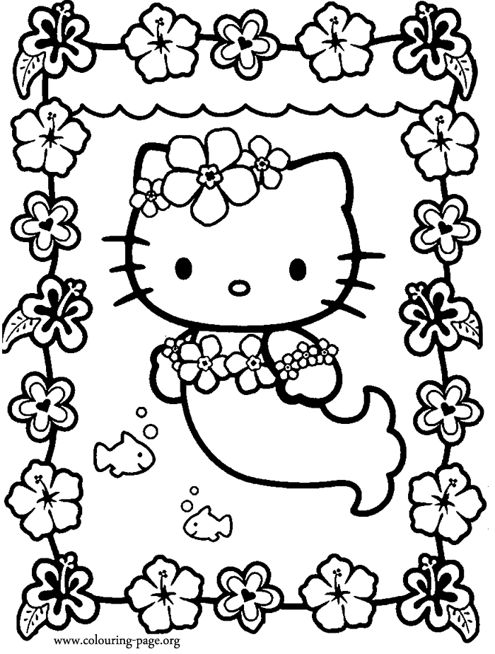 Hello Kitty dressed as a mermaid coloring page