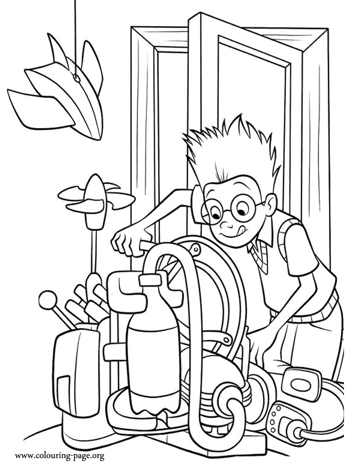 Meet the Robinsons - Lewis working on his invention coloring page