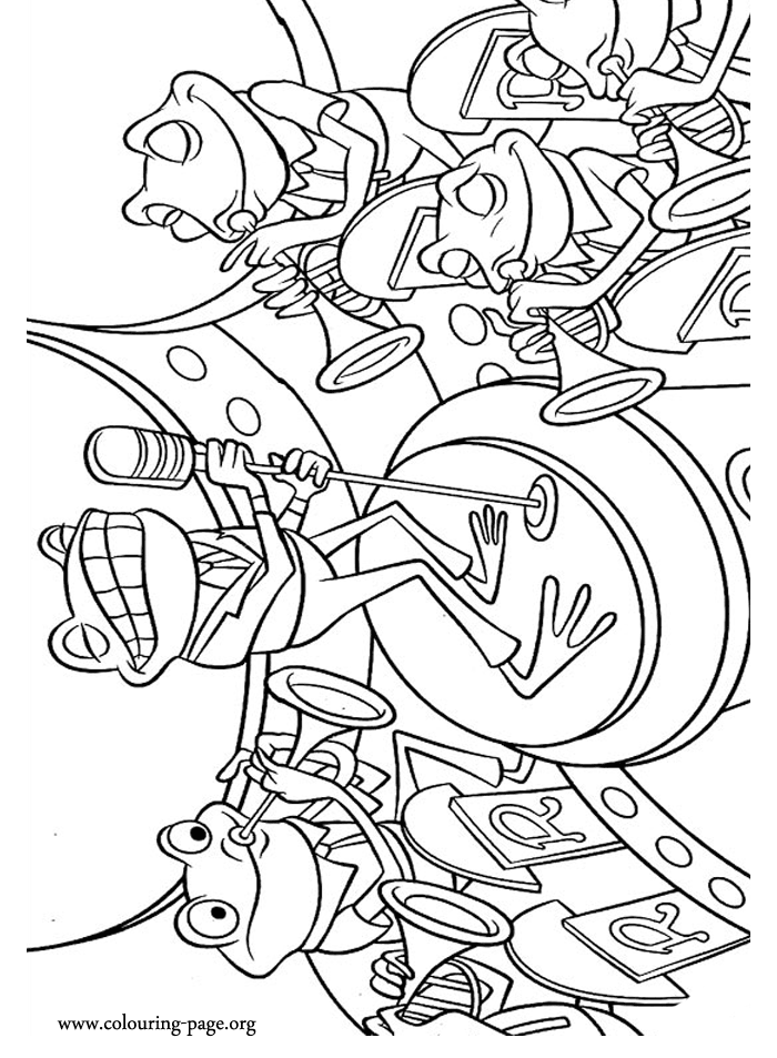 Frankie and the Frogs big band coloring page