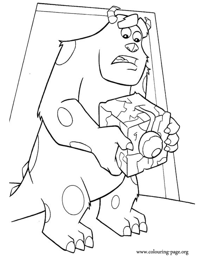 Sulley with a cube of garbage coloring page