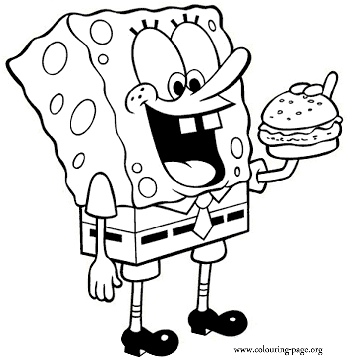 Spongebob eating a delicious hamburger coloring page