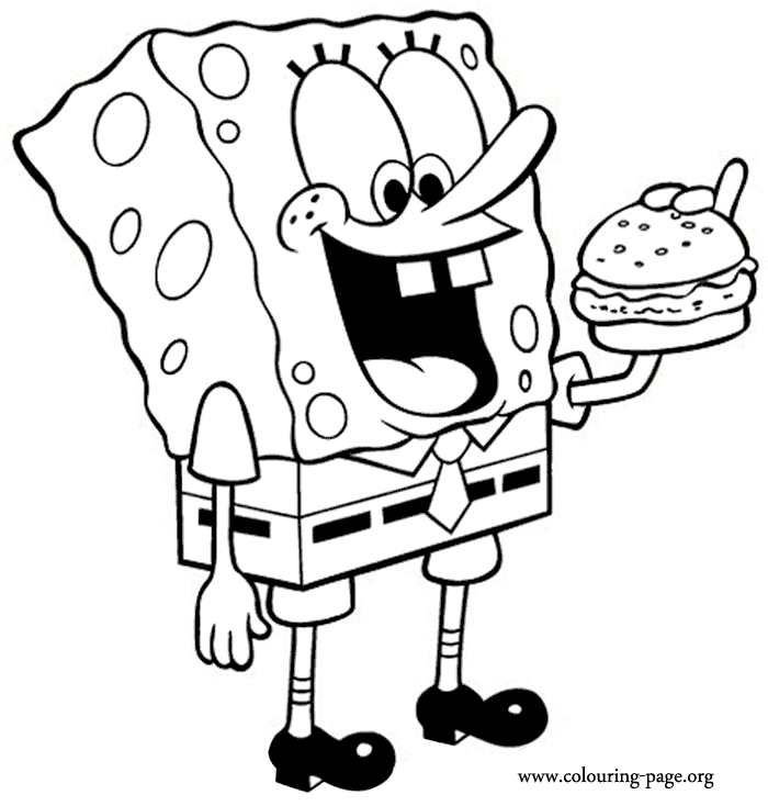 SpongeBob SquarePants - Spongebob eating a delicious hamburger coloring