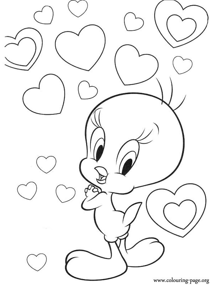 Tweety in love coloring page