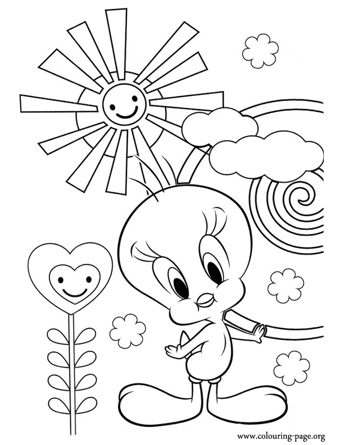 Tweety in a beautiful sunny day coloring page