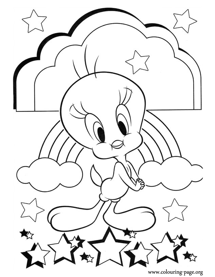 Tweety and a pretty rainbow coloring page