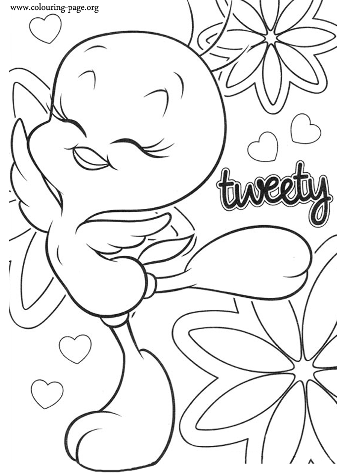 Tweety on clouds coloring page