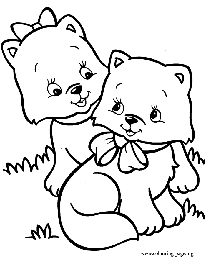 Cats and Kittens - Two cute kittens looking at each other coloring page