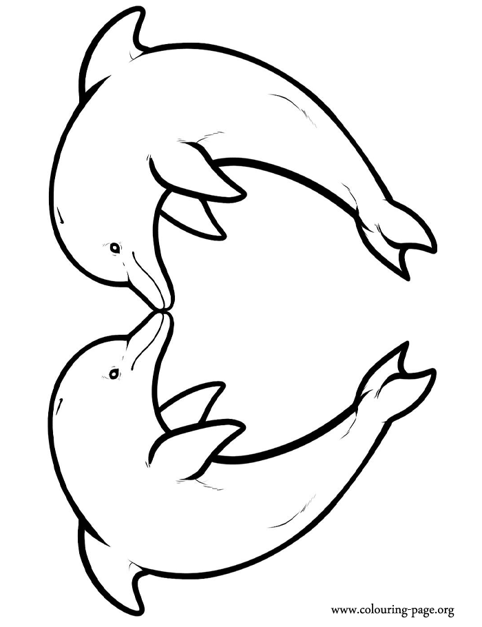 Dolphins - Two dolphins forming a heart coloring page