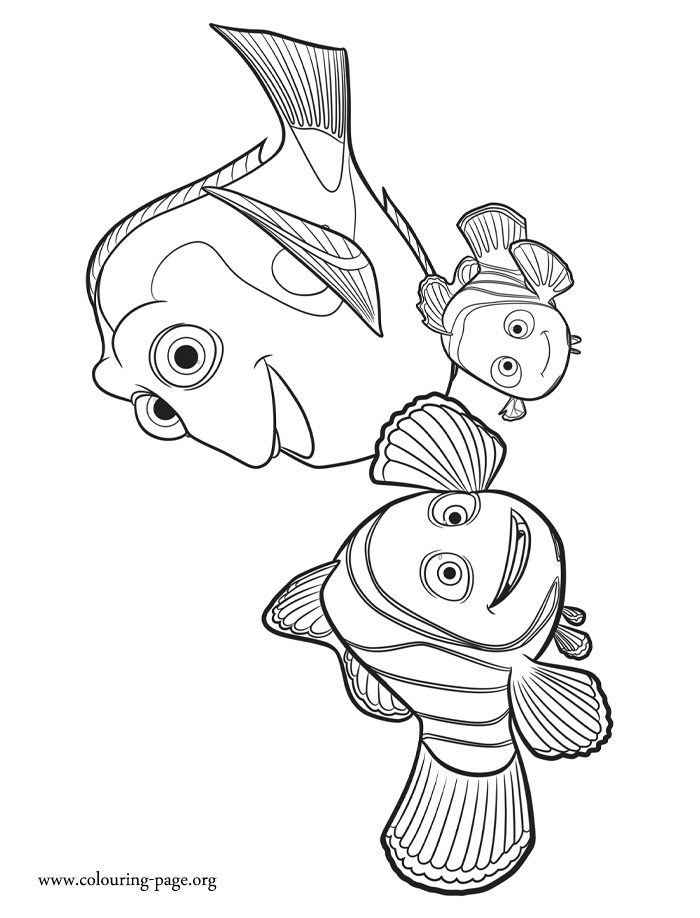 Finding Dory - Marlin, Nemo and Dory coloring page