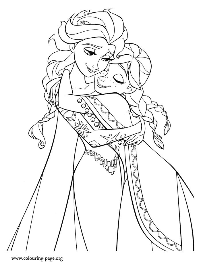 Frozen   Elsa and Anna hugging each other coloring page