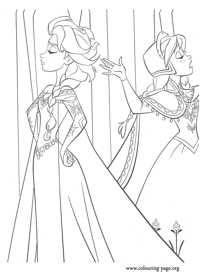 Frozen   Anna and Elsa having a disagreement coloring page