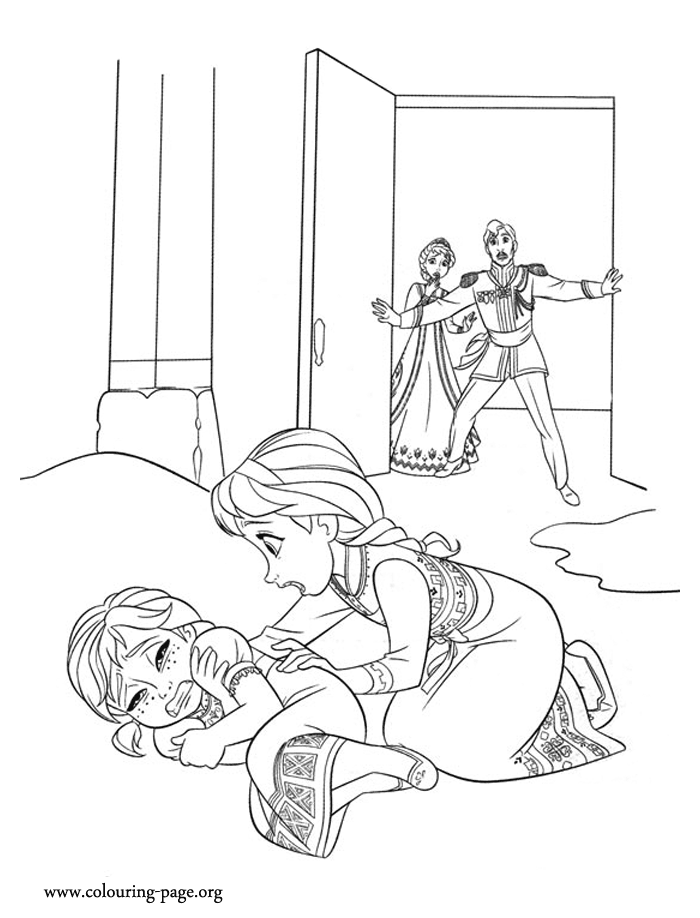 Elsa's magic ice hits Anna coloring page title=