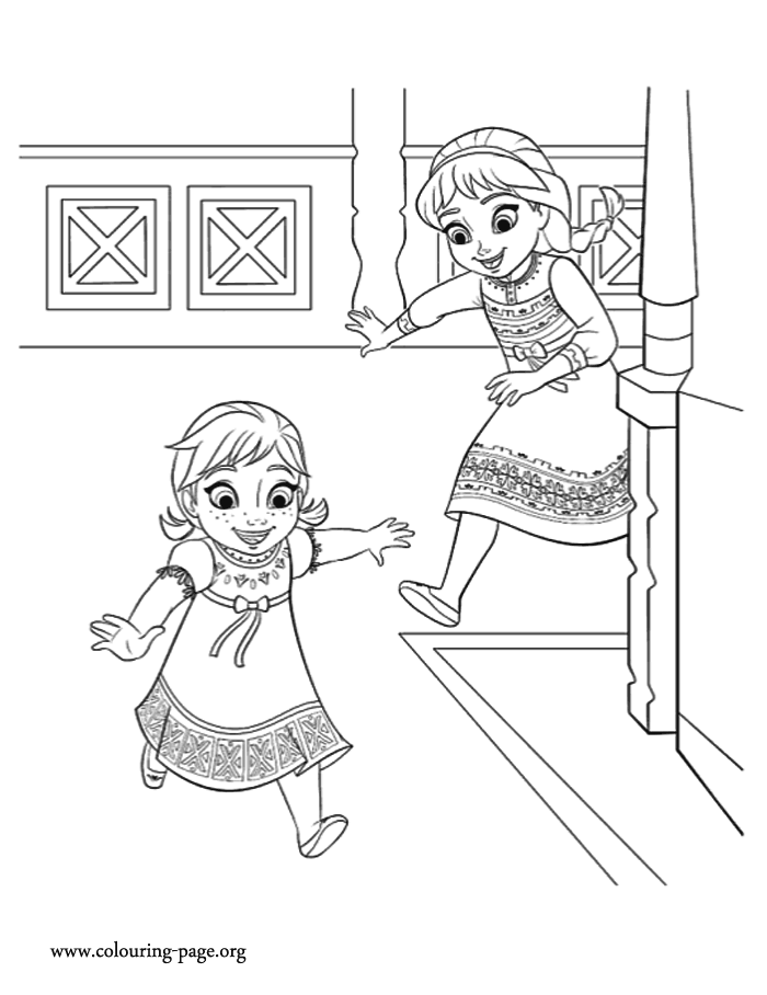 Frozen Anna And Elsa Playing Together Coloring Page