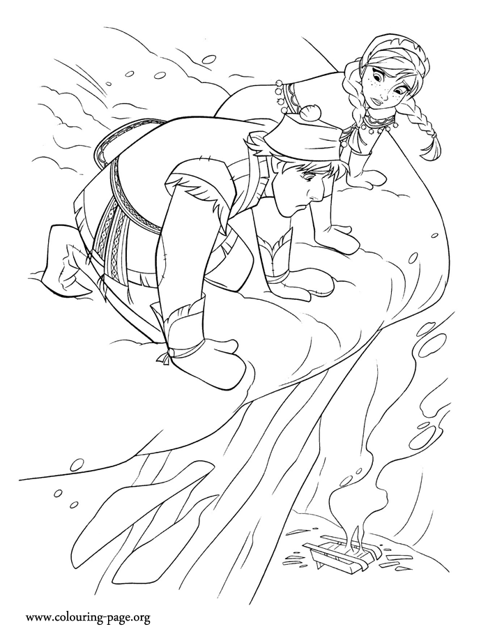 Frozen - Kristoff looking at his destroyed sled coloring page