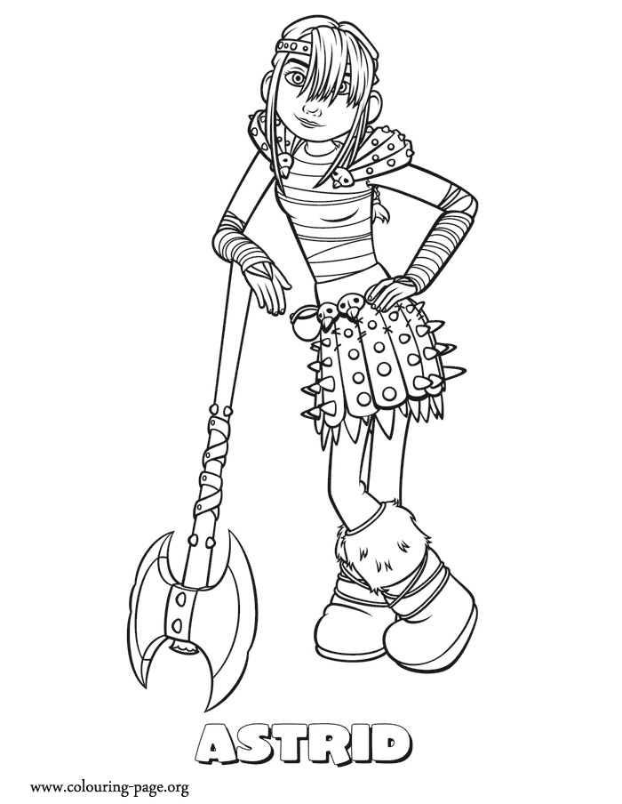 Astrid, a teen viking girl coloring page