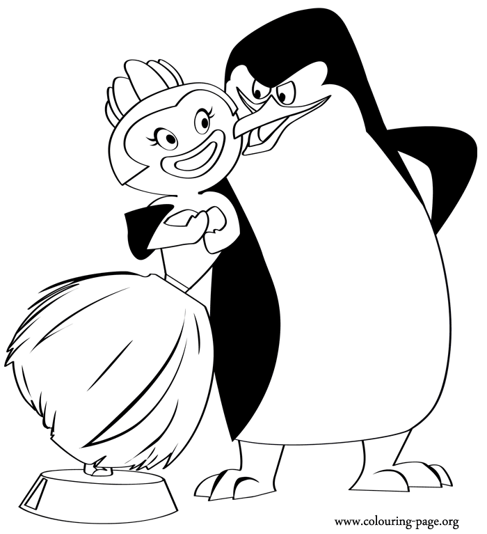 Penguin Skipper and a bobble-head hula doll coloring page