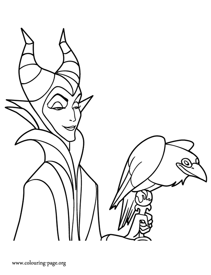 Maleficent - Maleficent and his pet raven coloring page