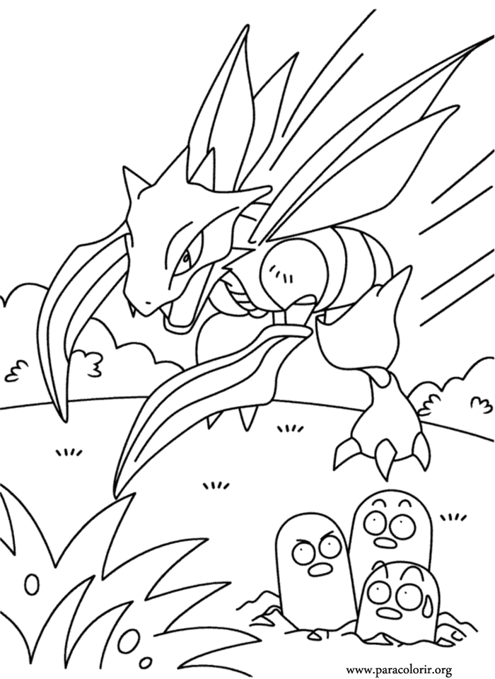 Pokémon   Scyther and Dugtrio coloring page