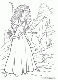 Merida and bear near the ruins of an ancient castle coloring page