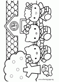 Hello Kitty, Mimmy and Fifi going to school coloring page