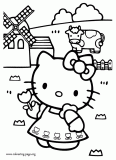 Hello Kitty in the farm coloring page
