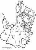 Spongebob and Patrick playing in the sand coloring page