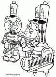 Sandy Cheeks, Mrs. Puffand and Mr. Krabs playing in a band coloring page
