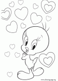 Tweety in love coloring page