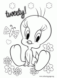 Tweety seated close to a butterfly coloring page