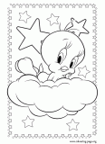 Tweety lying on a cloud coloring page