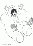 Baymax and Hiro falling out a window coloring page