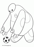 Baymax kicking a soccer ball coloring page