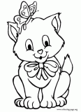 The kitten with a butterfly on his head coloring page