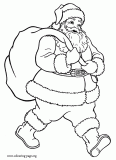 Santa Claus carrying a gift bag coloring page