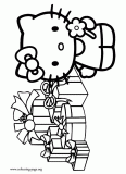 Hello Kitty and Christmas gifts coloring page