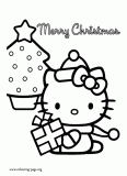 Hello Kitty and a Christmas tree coloring page