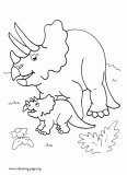 A dinosaur mother and her baby coloring page