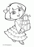 Dora carrying many gifts coloring page
