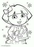 Dora with a beautiful card coloring page
