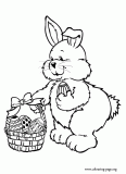 Cute bunny with a basket of Easter eggs