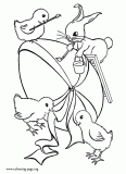 Easter bunny and friends decorating a Easter egg