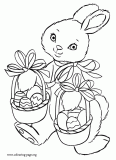 Easter bunny with baskets of Easter eggs