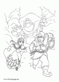 Anna and Kristoff running away from Marshmallow coloring page