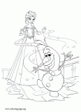 Elsa and Olaf enjoying a warm and sunny day coloring page